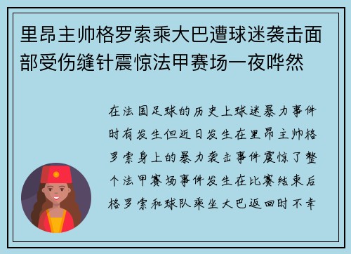 里昂主帅格罗索乘大巴遭球迷袭击面部受伤缝针震惊法甲赛场一夜哗然 里昂主帅格罗索乘大巴遭球迷袭击面部受伤缝针震惊法甲赛场一夜哗然