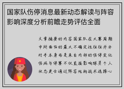 国家队伤停消息最新动态解读与阵容影响深度分析前瞻走势评估全面 国家队伤停消息最新动态解读与阵容影响深度分析前瞻走势评估全面